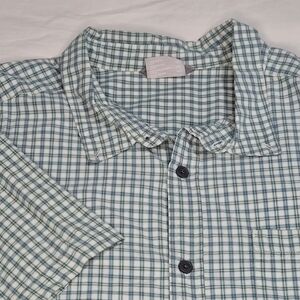 Men's Columbia Blue Plaid Short Sleeve Button Down‎ 100%Cotton
